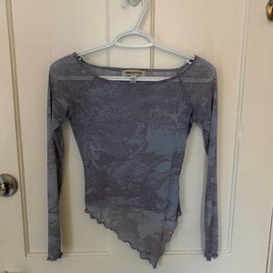 Urban Outfitters Gray/Blue Asymmetrical Mesh Long Sleeve Top